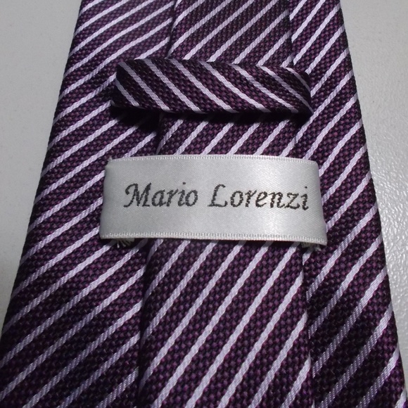 Classic Mario Lorenzi Men's Violet Stripe Handmade Tie - Picture 2 of 3